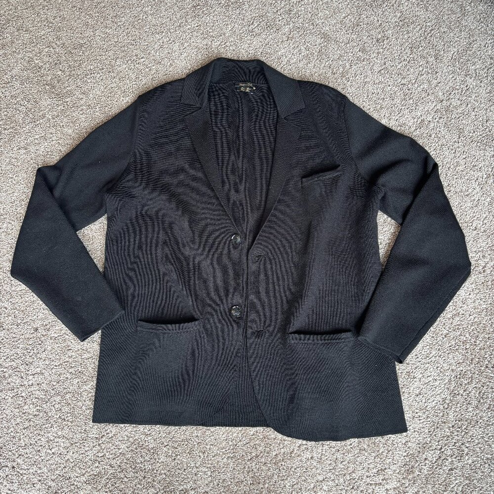 Massimo Dutti Women's Knit Cardigan Blazer Size XL black Merino Wool